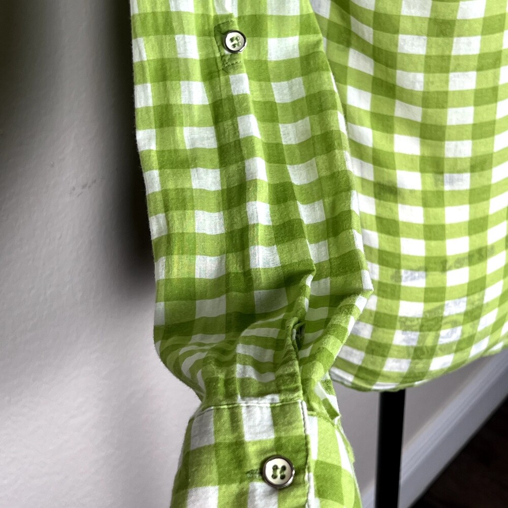 Olivia Moon Sz XS Button Up Long-Sleeve Shirt Green/White Checks 100% Cotton - Picture 3 of 12